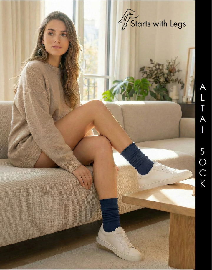 Cette Altai Cashmere Knee High Loose Top Sock Navy 241-345