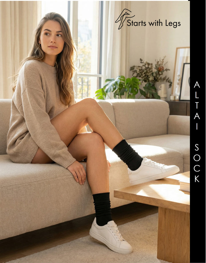Cette Altai Cashmere Knee High Loose Top Sock Nero 241-902
