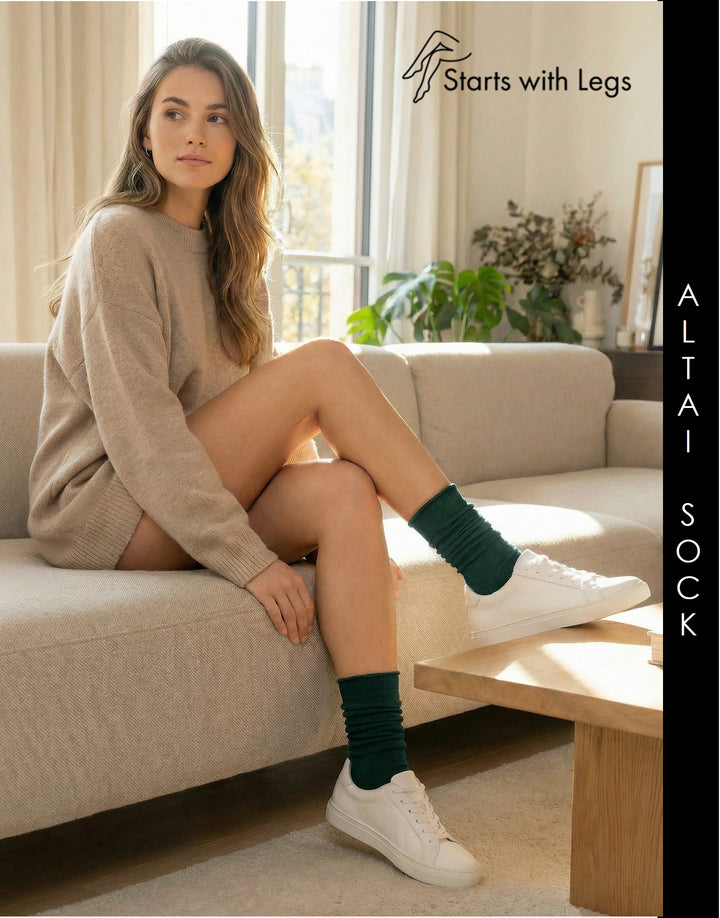 Cette Altai Cashmere Knee High Loose Top Sock Emerald 241-298