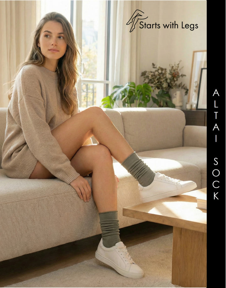 Cette Altai Cashmere Knee High Loose Top Sock Caster Grey 241-177