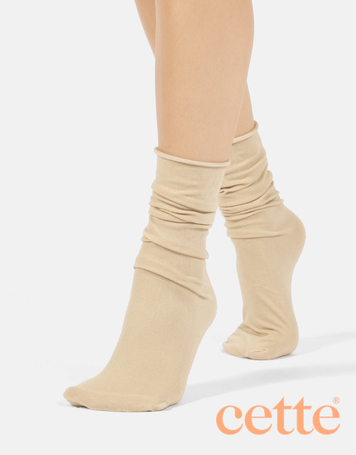 Cette Altai Cashmere Knee High Loose Top Sock Oyster White 241-609