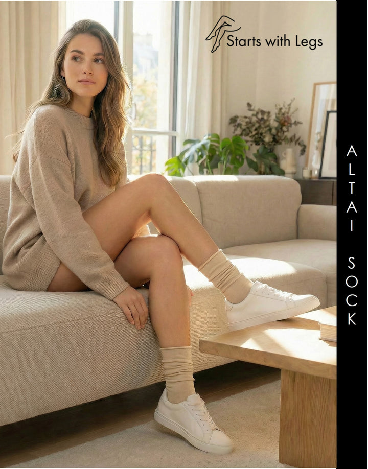 Cette Altai Cashmere Knee High Loose Top Sock Oyster White 241-609