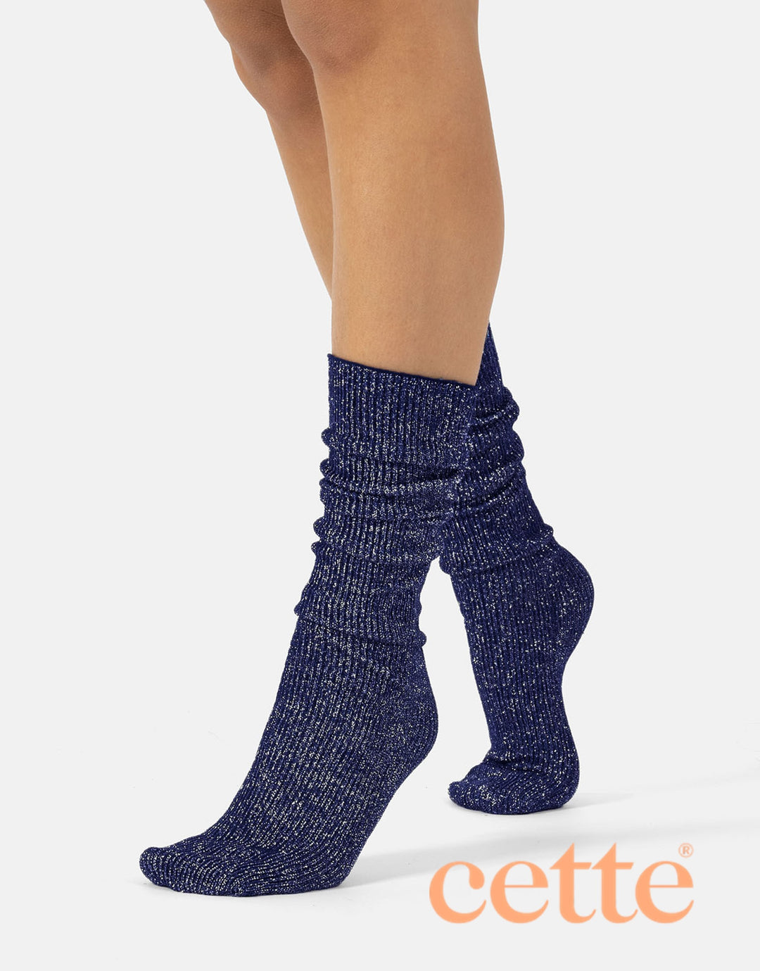 Cette Sirio Glitter Ribbed Knee High Sock Navy 278-345