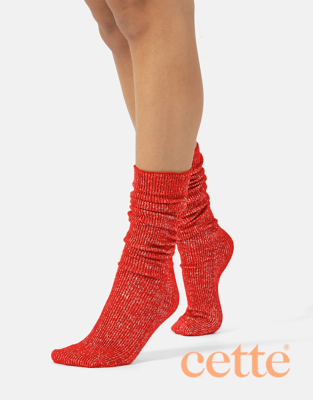 Cette Sirio Glitter Ribbed Knee High Sock Red 278-236