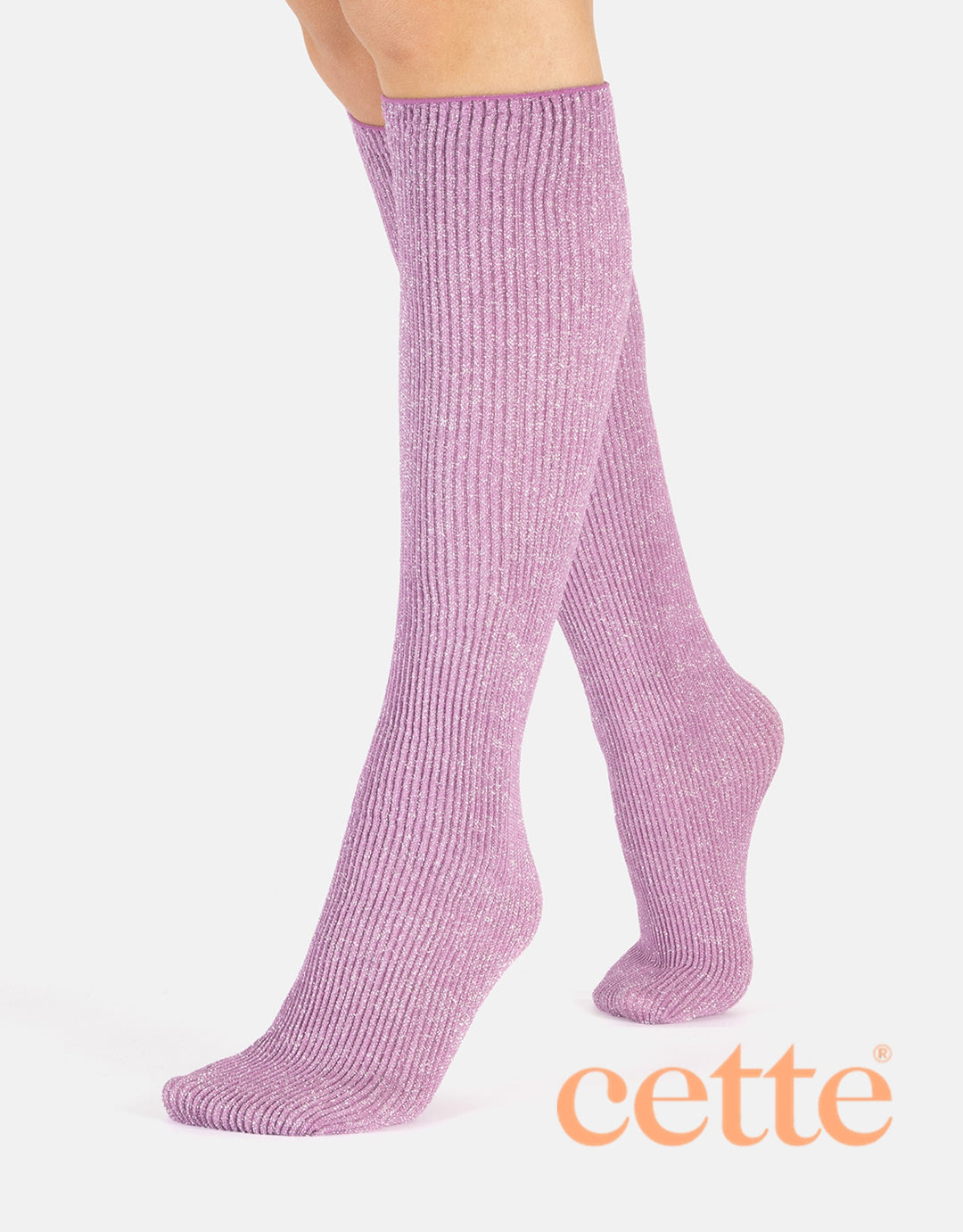 Cette Sirio Glitter Ribbed Knee High Sock Mulberry 278-258