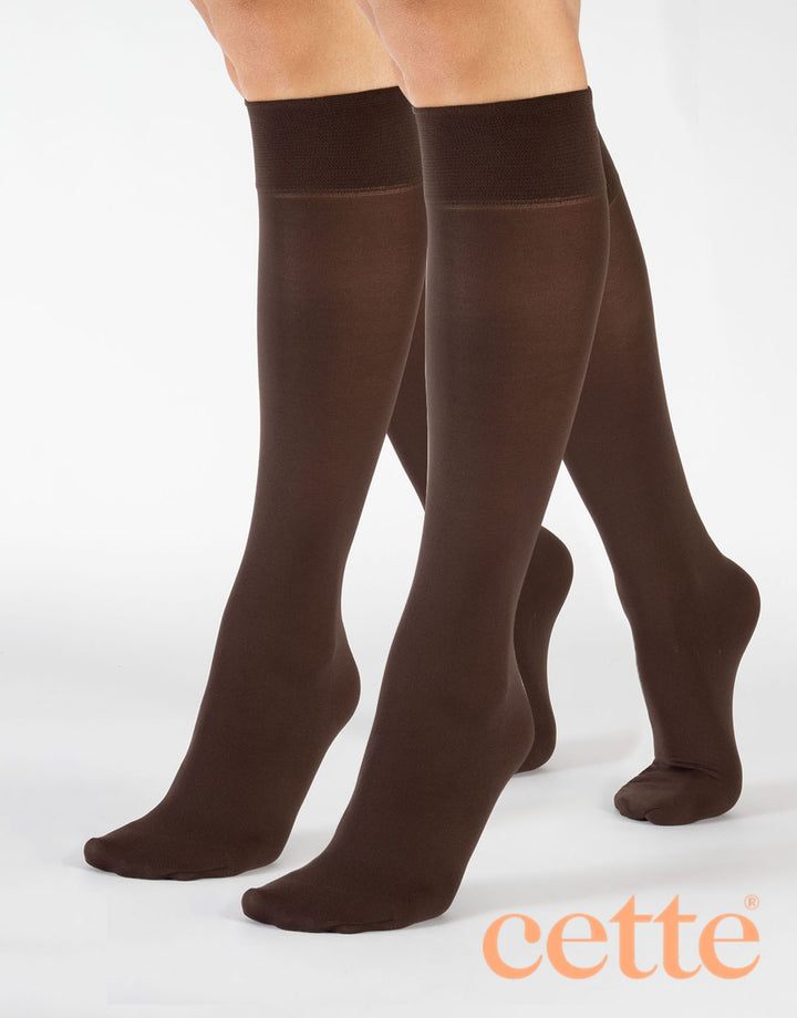 Cette Orleans 60Den Wide Knee High Socks (Value Twin Pack) Walnut 217-296
