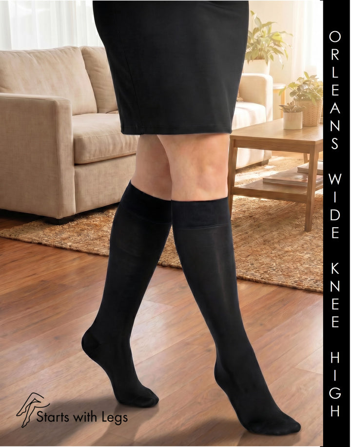 Cette Orleans 60Den Wide Knee High Socks (Value Twin Pack) Black 217-902
