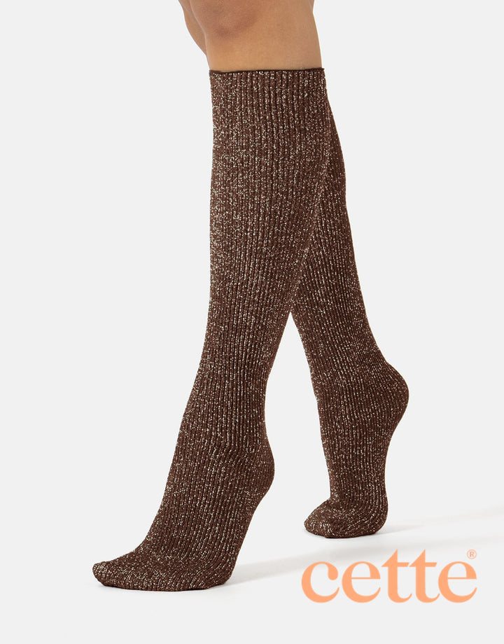 Cette Sirio Glitter Ribbed Knee High Sock Walnut 278-296