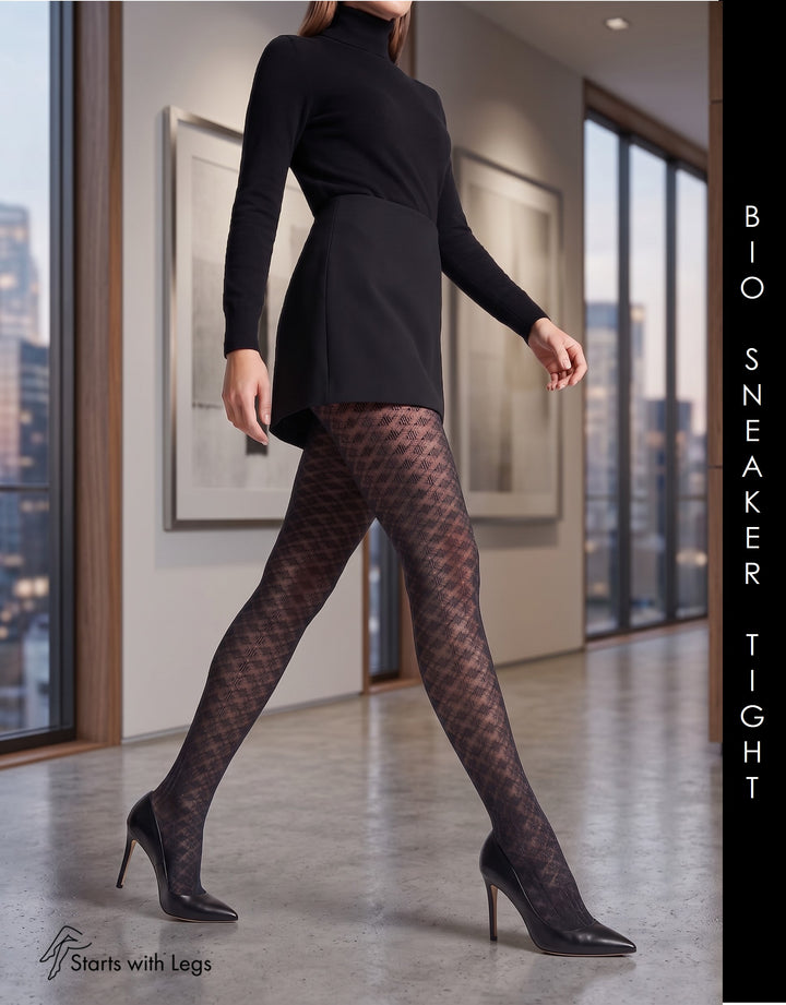 Oroblu Bio Fashion Crotchet Sneaker Tights Black VOBC67900 Sale