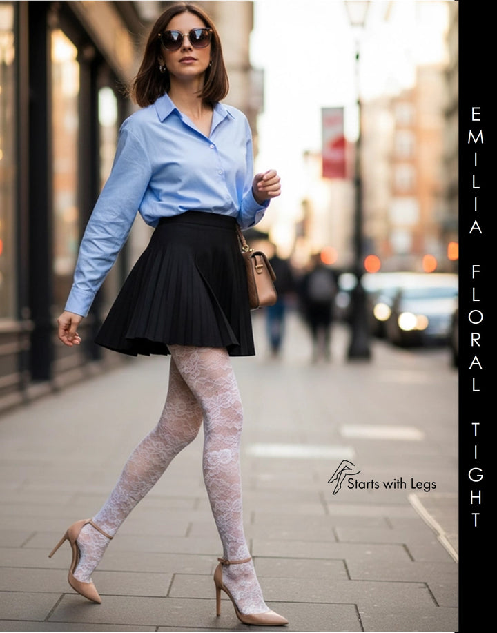 Levante Emilia Lace Floral Tight Bianco