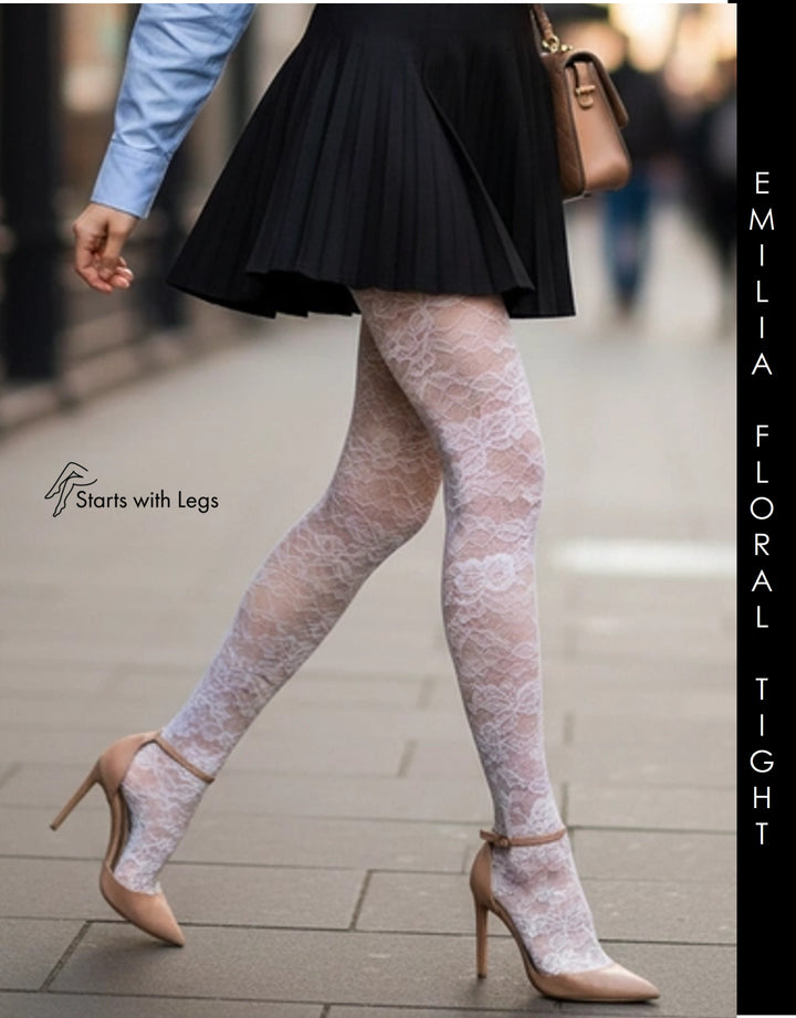 Levante Emilia Lace Floral Tight Bianco