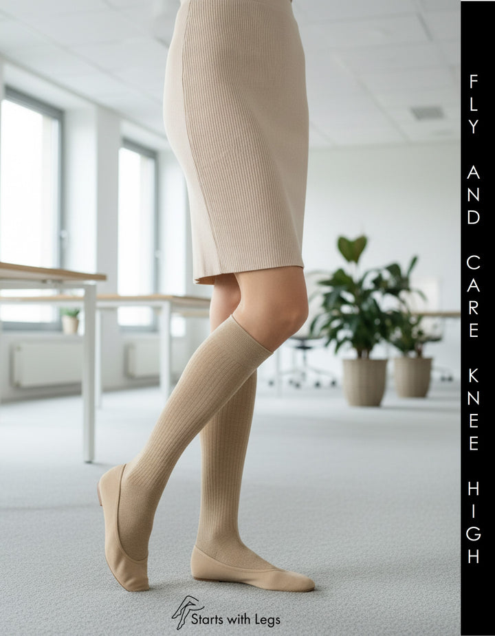 Kunert Fly &amp; Care Cotton Compression Knee High Sock Beige Melange 268900 Sale