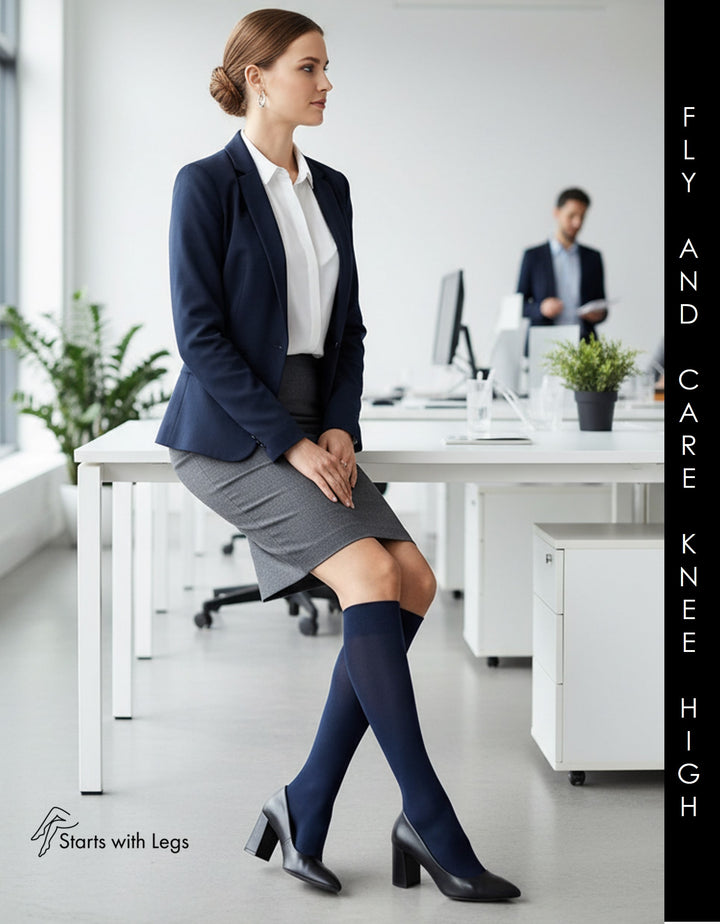 Kunert Fly &amp; Care Cotton Compression Knee High Sock Navy 268900 Sale