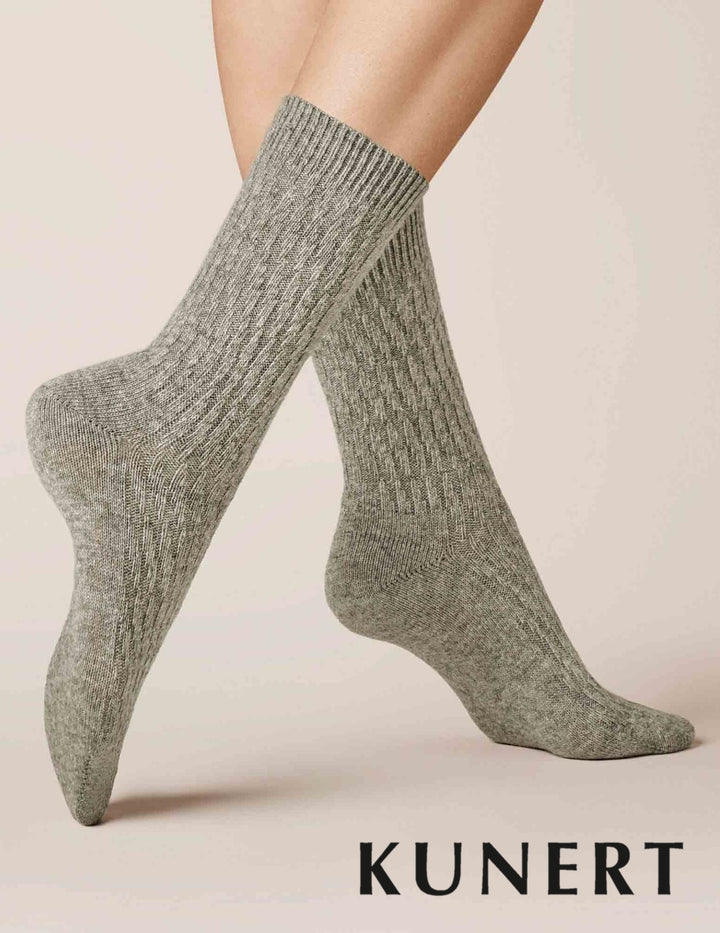 Kunert Cashmere Knitted Diagonal Woolen Sock Grey 236410 Sale