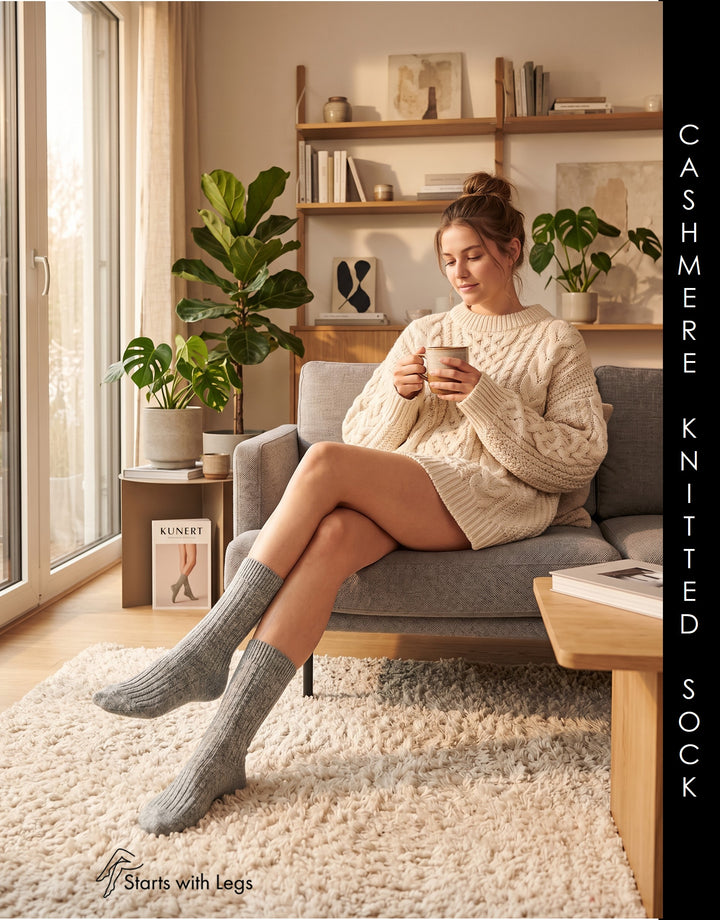 Kunert Cashmere Knitted Diagonal Woolen Sock Grey 236410 Sale