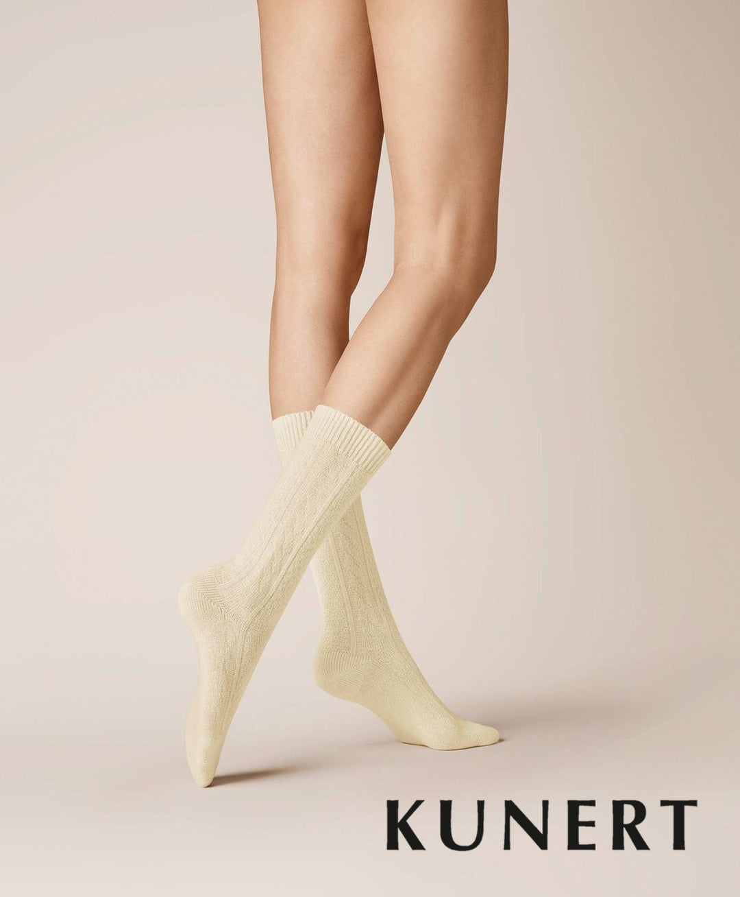 Kunert Cashmere Knitted Braid Woolen Sock White 236510 Sale