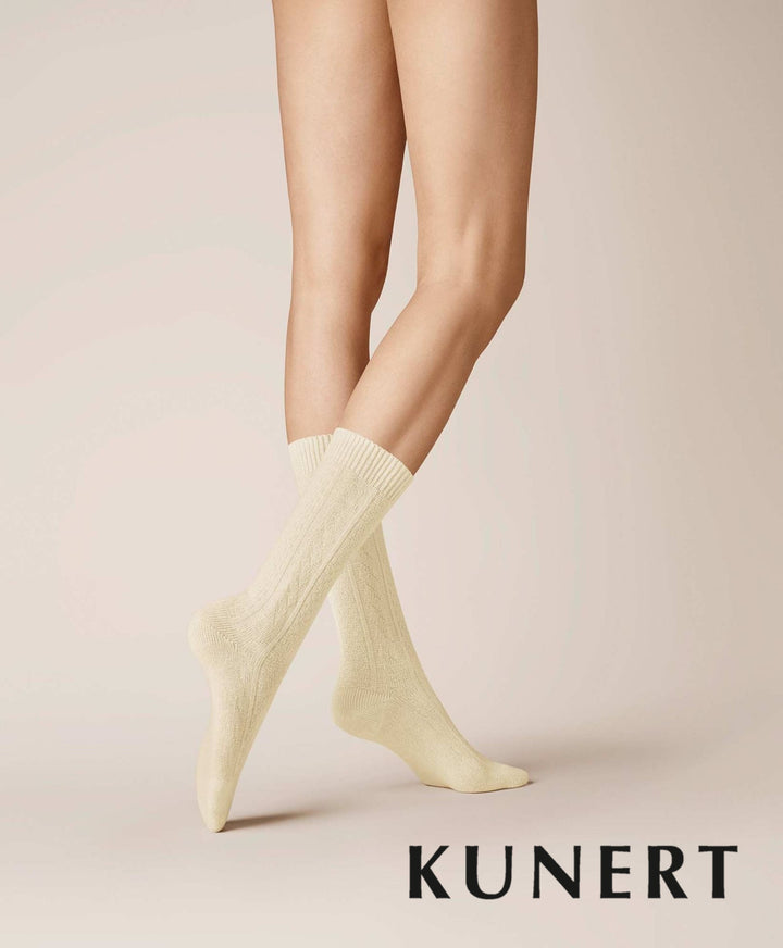 Kunert Cashmere Knitted Braid Woolen Sock White 236510 Sale