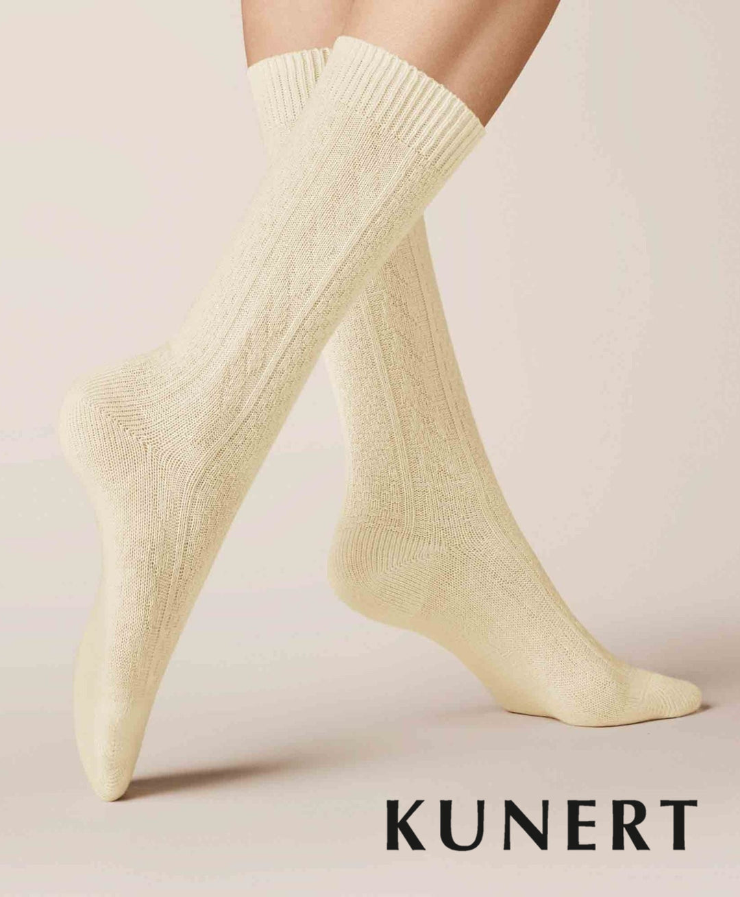 Kunert Cashmere Knitted Braid Woolen Sock White 236510 Sale