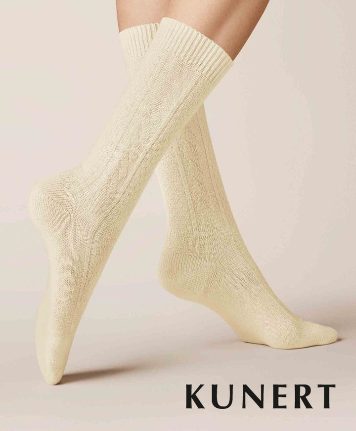 Kunert Cashmere Knitted Braid Woolen Sock White 236510 Sale