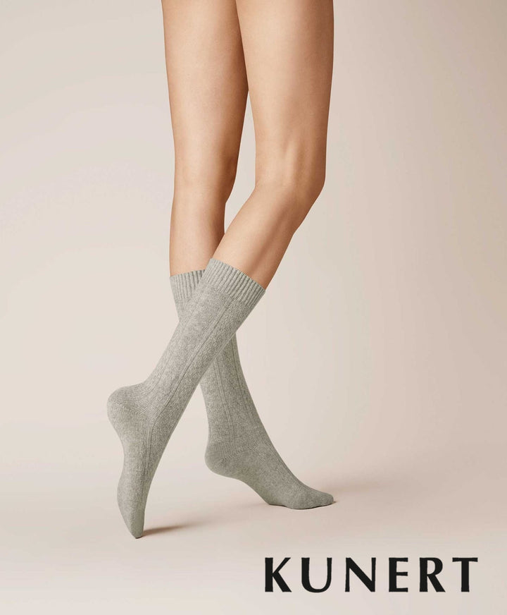 Kunert Cashmere Knitted Braid Woolen Sock Grey 236510 Sale