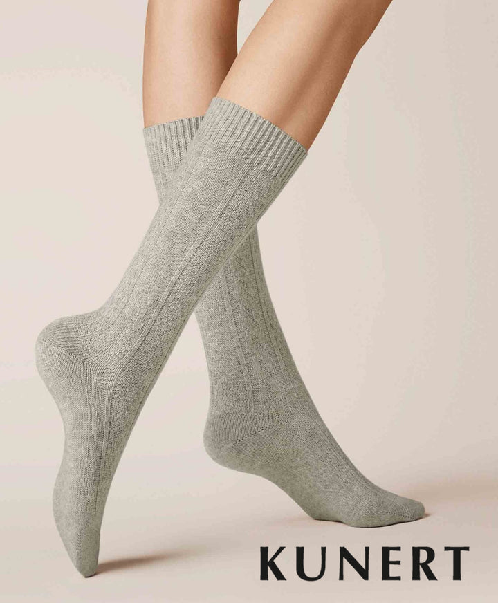 Kunert Cashmere Knitted Braid Woolen Sock Grey 236510 Sale