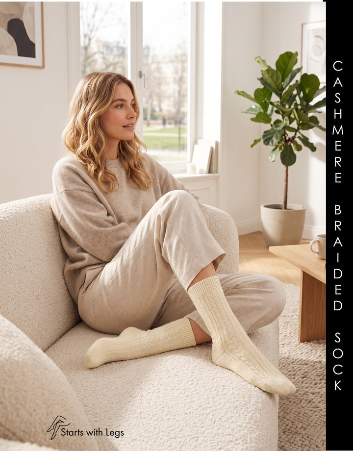 Kunert Cashmere Knitted Braid Woolen Sock White 236510 Sale