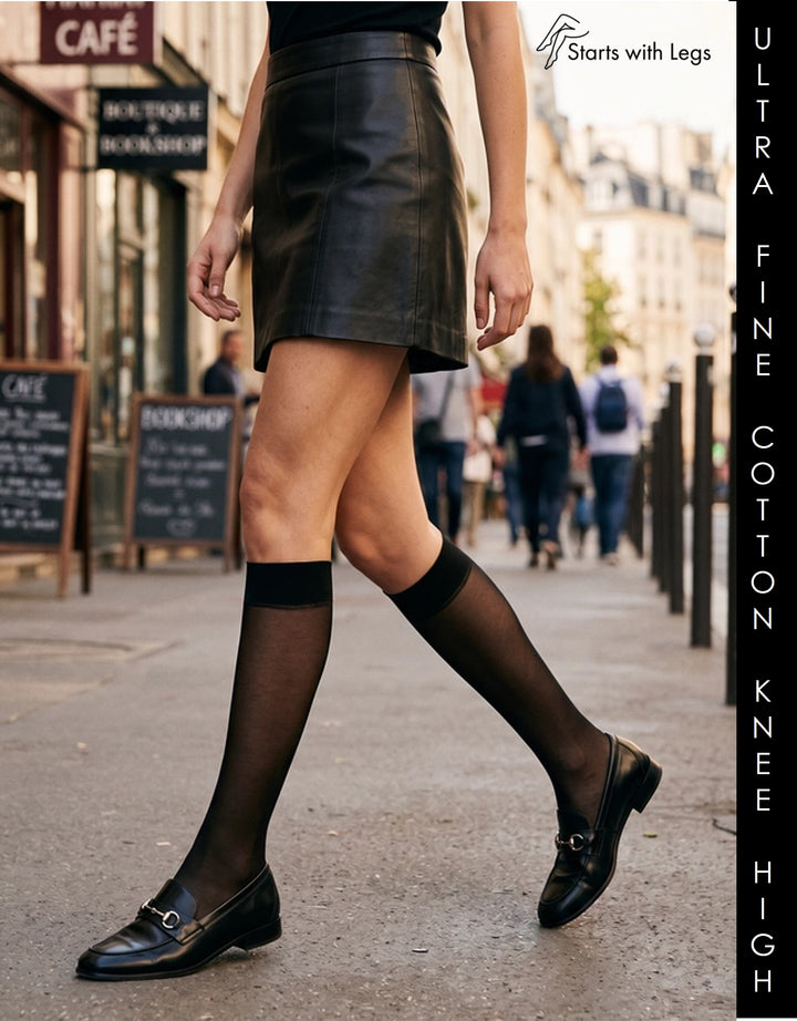 Levante Ultra Fine Cotton Blend Knee High Sock Black