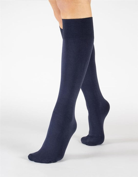 Cette Montreux 100Den Plus Size Cotton Knee Highs Navy 216-12