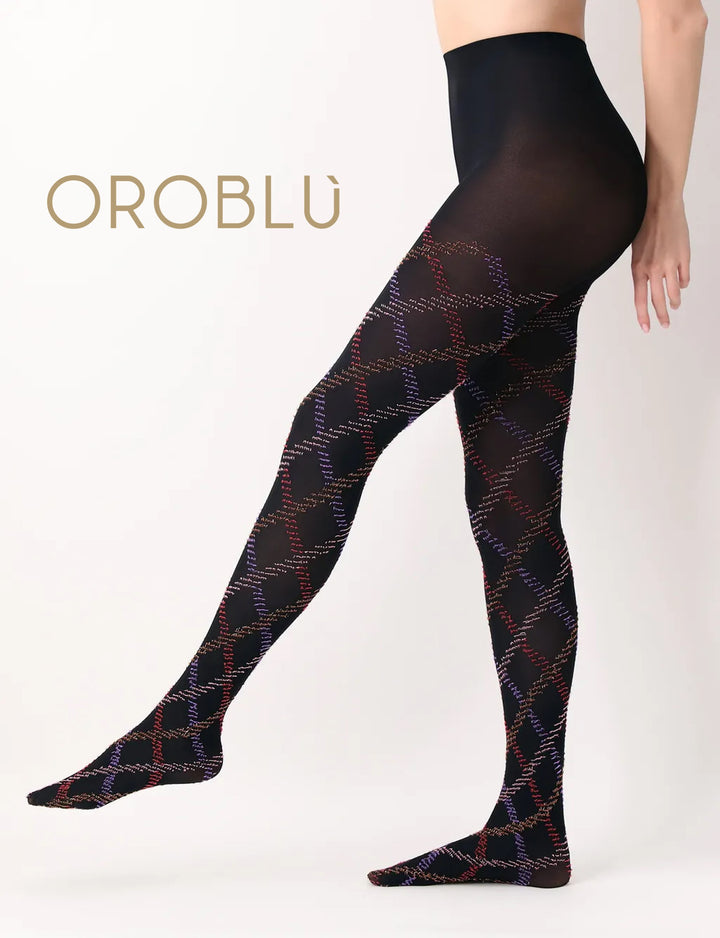 Oroblu Fur Tartan Tight Black/Violet VOB67907 Sale