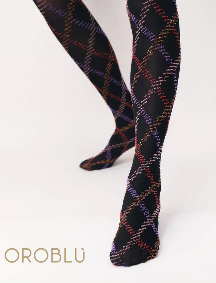 Oroblu Fur Tartan Tight Black/Violet VOB67907 Sale