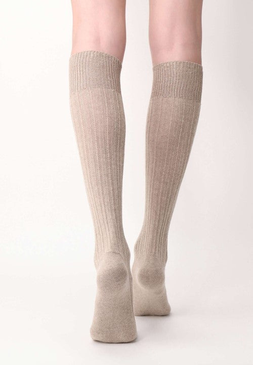 Oroblu Jasmine Aplaca Wool &amp; Cotton Knee High Socks Beige Melange VOBFAF10K0