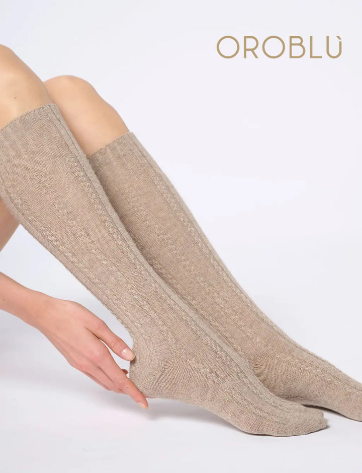 Oroblu Nancy Cashmere Wool Knee High VOBC01694 Beige Melange