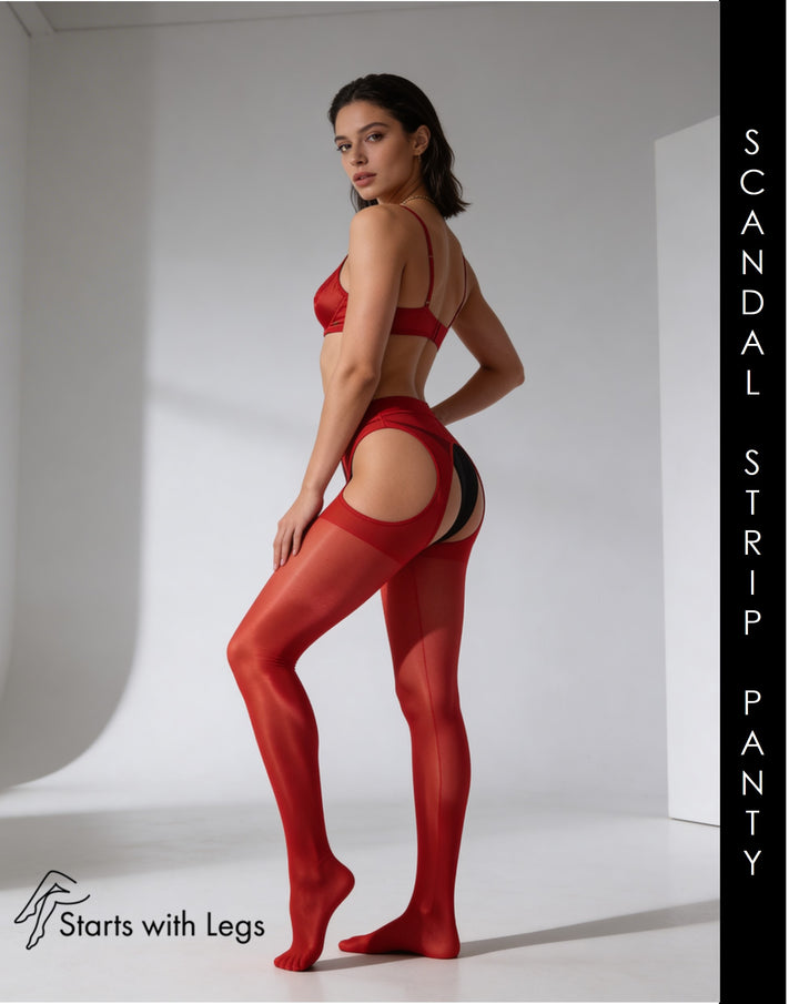 Trasparenze Scandal Strip Panty 15 Denier Tights Rosso