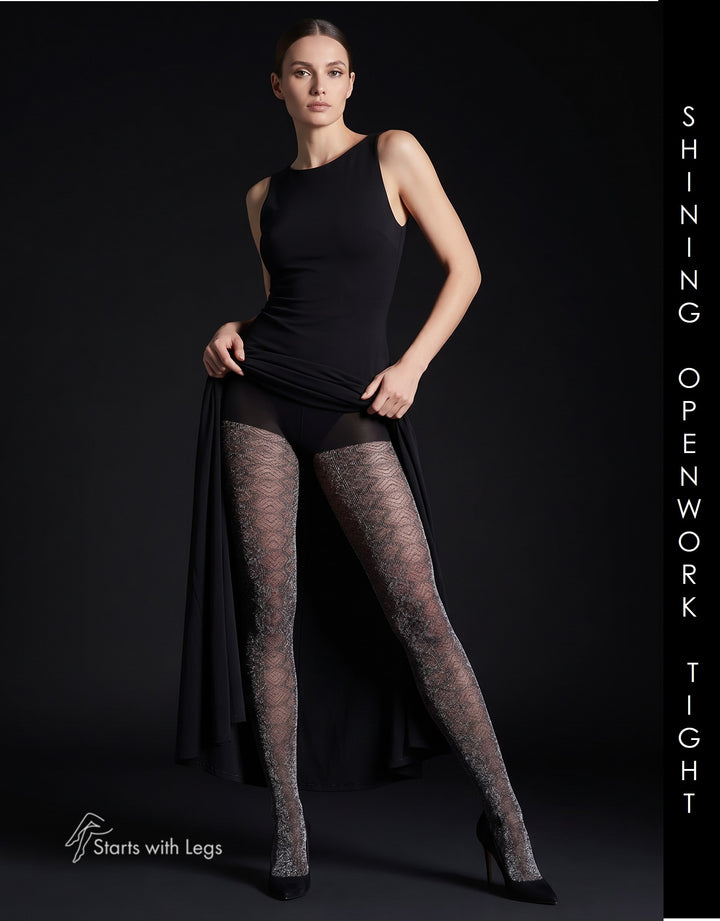 Oroblu Shining Openwork Tights Black VOBC68144 Sale