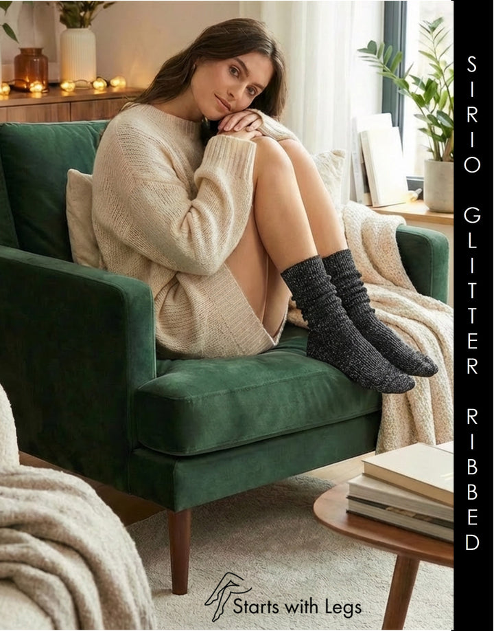 Cette Sirio Glitter Ribbed Knee High Sock Black 278-902