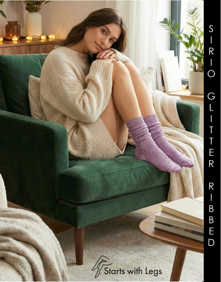 Cette Sirio Glitter Ribbed Knee High Sock Mulberry 278-258