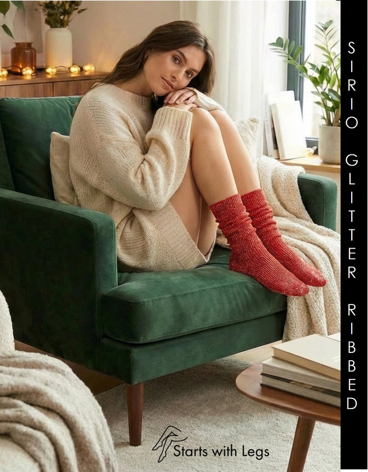 Cette Sirio Glitter Ribbed Knee High Sock Red 278-236