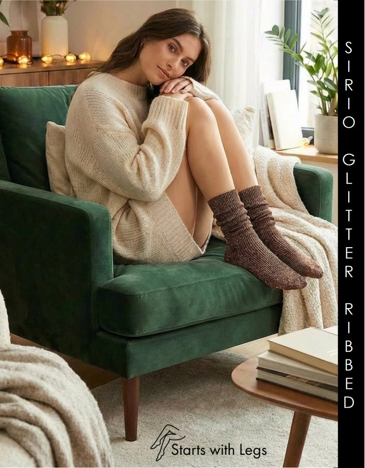 Cette Sirio Glitter Ribbed Knee High Sock Walnut 278-296