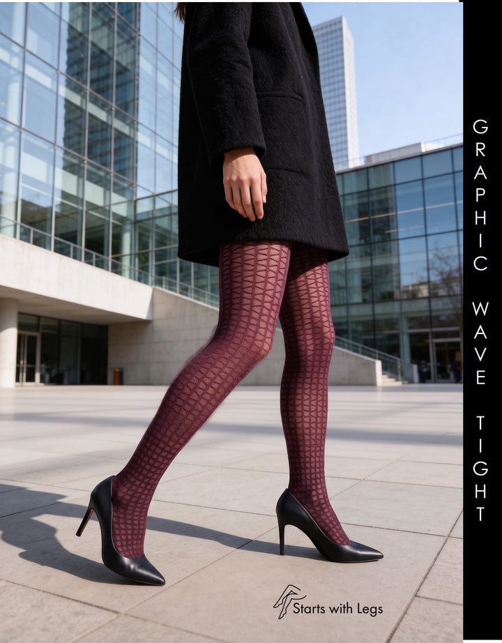 Oroblu Graphic Waves Tight VOBC68254 Plum Sale