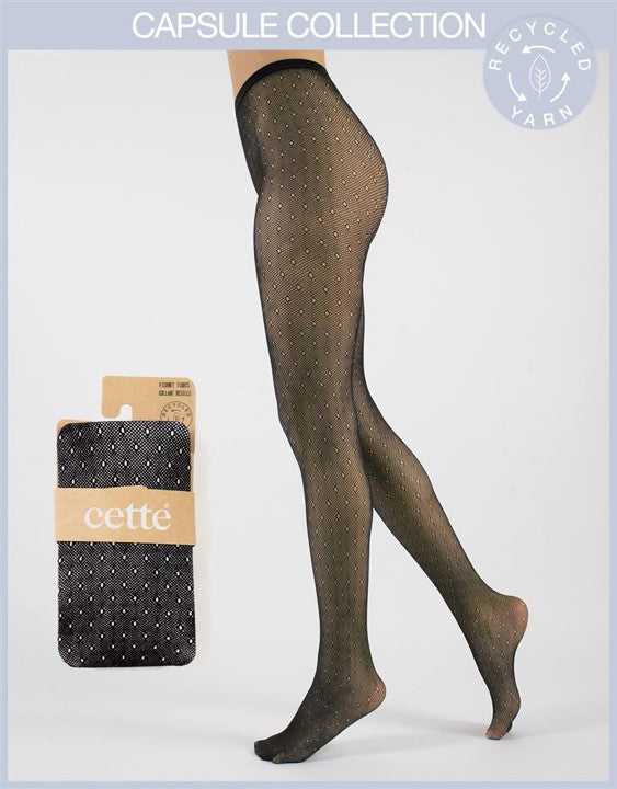 Cette ECO Recyled Yarn Dot Fancy Fishnet Tights Black 440-902 SALE